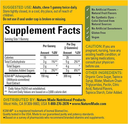 Nature Made Ashwagandha Gummies, Vegan, KSM 66 Ashwagandha for Stress Support, 60 Count, 30 Day Supply