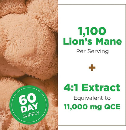 Plantvital Lions Mane Supplement - Organic Lion's Mane Mushroom Capsules 11,000mg (10:1 Extract) with 40% Polysaccharides - Immune System and Normal Brain Support Nootropic -2 Month Supply- 120 Count