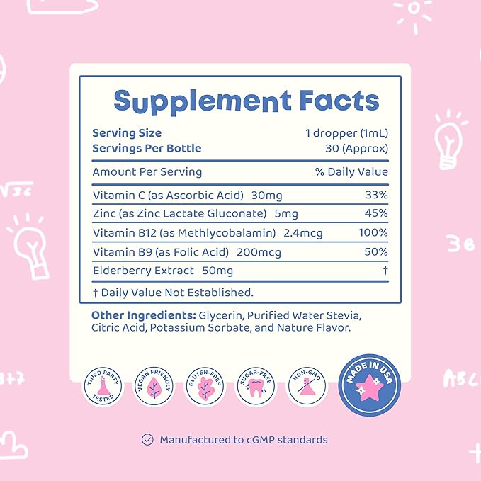JoySpring Kids B Complex | Vitamin B Complex Liquid Drops with Elderberry, Zinc & Vitamin C | Support for Overall Wellness (1 fl oz) 30 Servings