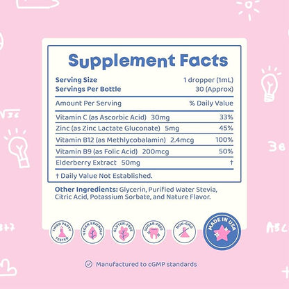 JoySpring Kids B Complex | Vitamin B Complex Liquid Drops with Elderberry, Zinc & Vitamin C | Support for Overall Wellness (1 fl oz) 30 Servings
