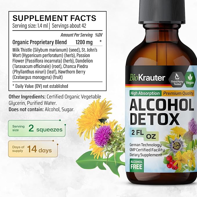 BIO KRAUTER Alcohol Detox Tincture 2 Fl. Oz. & Uric Acid Support Tincture 4 Fl. Oz.