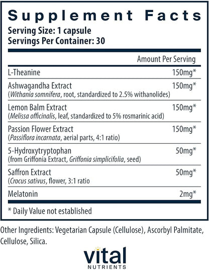 Vital Nutrients Sleep + Recover - Vegan Supplement - Sleep Support - Melatonin, Ashwagandha & L-Theanine - Gluten, Dairy & Soy Free - 30 Capsules