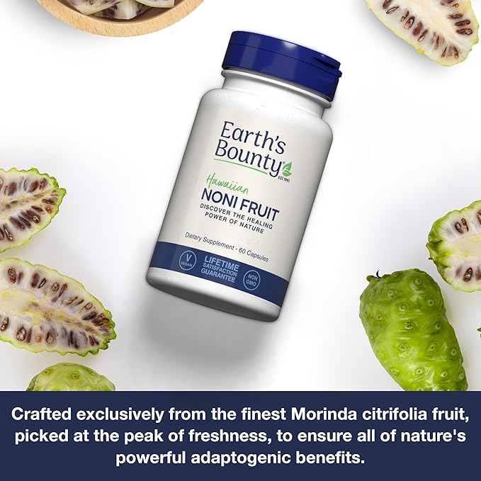 Earth's Bounty Hawaiian Noni Fruit Capsules - 60 Veggie Caps - Healthy Immune System & Joint Health Support - 100% Natural & Pure Noni - Vegetarian