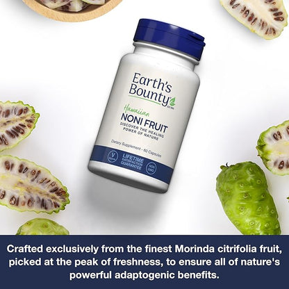 Earth's Bounty Hawaiian Noni Fruit Capsules - 60 Veggie Caps - Healthy Immune System & Joint Health Support - 100% Natural & Pure Noni - Vegetarian