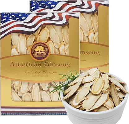 American Ginseng Slices from Wisconsin (Sliced Ginseng Root Wisconsin Grown!Most People Use It to Make Ginseng Tea! Good for Health! (American Ginseng Slices (Long Strip), 2 Boxes of 8 Ounces)