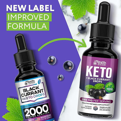 Black Currant Seed Oil Extract + Keto Drops 2000 mcg - Made in USA - Natural Keto Liquid Keto Supplement - Advanced Ketones Supplement Keto Food - 2 fl oz