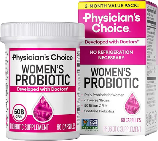 Physician's Choice Probiotics - PH Balance, Digestive, UT, & Feminine Health - 50 Billion CFU - 6 Unique Strains for Women - Organic Prebiotics, Cranberry Extract+ - Probiotic - 60 CT