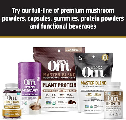 OM Mushroom Superfood Master Blend Mushrooms & Adaptogens, Creamy Chocolate Plant Protein, Single Serve, 10 Count, 10 Mushroom Complex, Lion's Mane, Ashwagandha for Energy, Recovery, Stress Relief