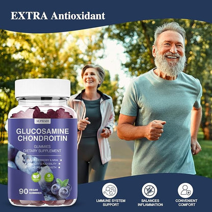 Glucosamine Chondroitin Gummies - 3000MG Extra Strength Joint Support Supplement with MSM & Elderberry, Flexibility, Antioxidant Immune Support Gummy for Adults, Men & Women 90 Blueberry Gummies