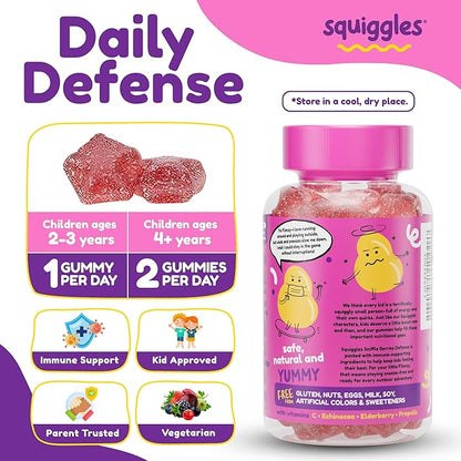 Squiggles Sniffle Berries Elderberry Gummies with Bee Propolis & Echinacea, Kids Immune Booster, Propolis Gummies for Health, Toddler Vitamins for Immune Support, Tasty Chewy Gummy (100 Count)