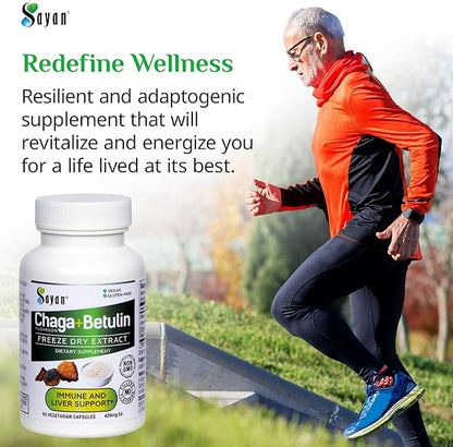 Sayan Siberian Chaga Mushroom Extract with Betulin – 90 Capsules/440mg ea – Wild-Harvested Antioxidant Blend – Immune System Support & Regulate Body Functions – Vegan, Non-GMO, No Fillers or Additives