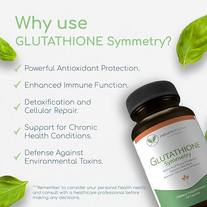 Glutathione Symmetry | S-Acetyl Glutathione Supplement | Antioxidants & Detoxification Supplement | Natural Cellular Support | All-Natural, Vegan, Non-GMO, 120 caps