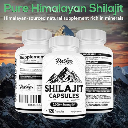 Pure Himalayan Shilajit Capsules, 2000 mg Strength Shilajit Fulvic Acid Supplement, Vegan and Gluten-Free Capsules, 120 Count