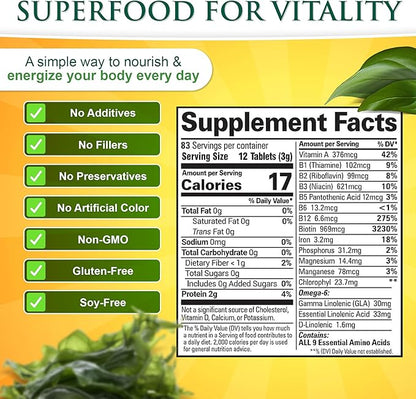 Sunlit Best - USDA Organic Spirulina Tablet - Natural Super Greens Supplements for Immune Support, Gut Health & Boost Energy Tablets with Chlorophyll, Vegan & High Protein Non GMO, 1000 Superfood Tabs