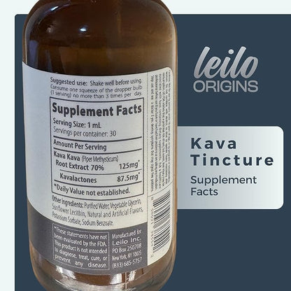 LEILO Kava Root Liquid Extract | Concentrated Drops to Support Relaxation | 70% Extraction Strength - Alcohol-Free | (1 Fl Oz, 30 Servings)