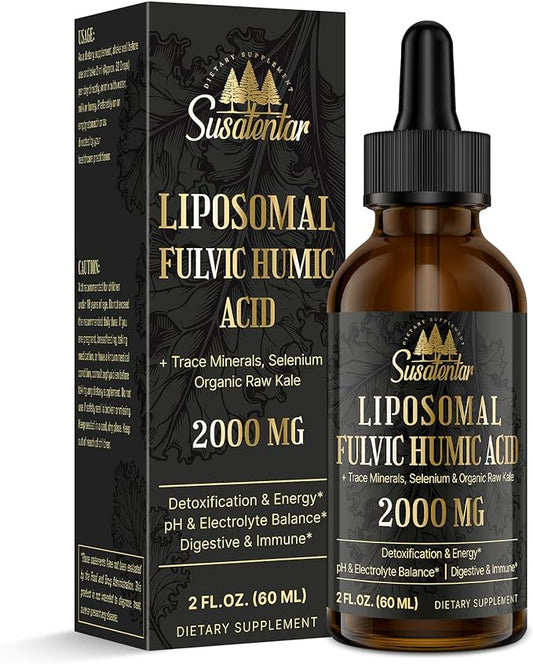 Trace Minerals Electrolytes Drops 2000 MG | Liquid Liposomal Fulvic Humic Acid Supplement | 85+ Trace Minerals | Hydration | Detoxification | Energy | pH Balance | Digestion | Immunity | 2 Oz