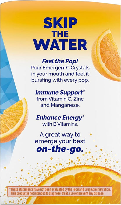 Emergen-C Crystals, On-the-Go Emergen-C Immune Support Supplement with Vitamin C, B Vitamins, Zinc and Manganese, Orange Vitality - 56 Stick Packs