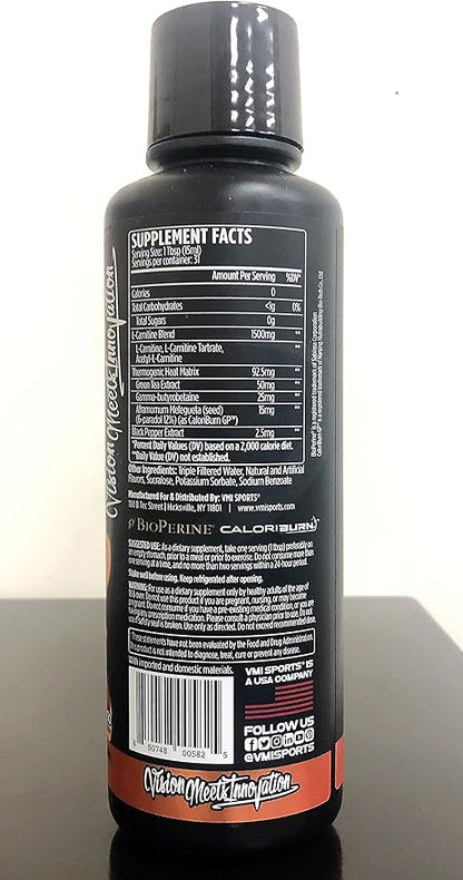 VMI Sports L-Carnitine 1500 Heat Stimulant Free Thermogenic Metabolic Support & Fat Loss for Men & Women | 1500mg L-Carnitine | Convenient Liquid (Peach Mango)