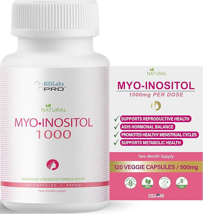 BIOLABS PRO Myo-Inositol Supplement 1000mg – Natural Dietary Support for Cellular Health & Wellness, Premium Non-GMO, Gluten-Free, Kosher Certified, Paraben-Free - (120 Caps - 2-Month Supply)