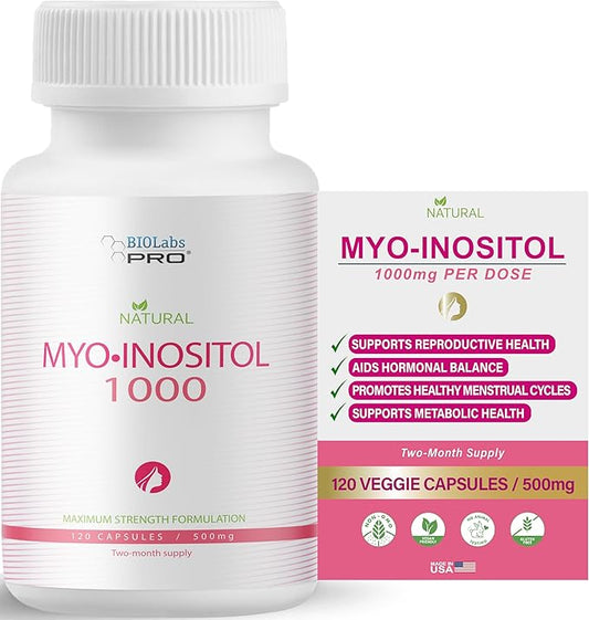 BIOLABS PRO Myo-Inositol Supplement 1000mg – Natural Dietary Support for Cellular Health & Wellness, Premium Non-GMO, Gluten-Free, Kosher Certified, Paraben-Free - (120 Caps - 2-Month Supply)