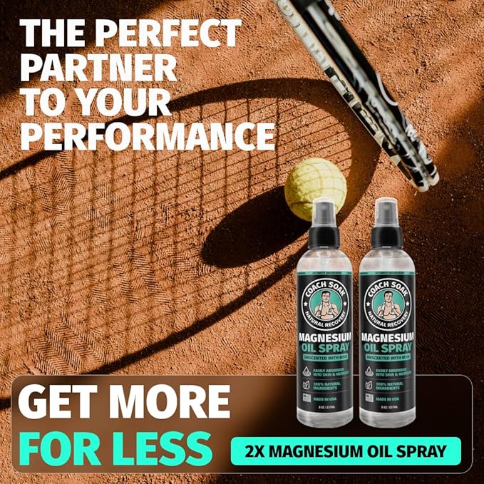 Coach Soak Magnesium Body Spray with MSM, Unscented, Extra Strength Magnesium Chloride, Pure Topical Magnesium Oil Spray for Feet & Body, Made in USA (2-Pack, 16 Fl Oz Total)