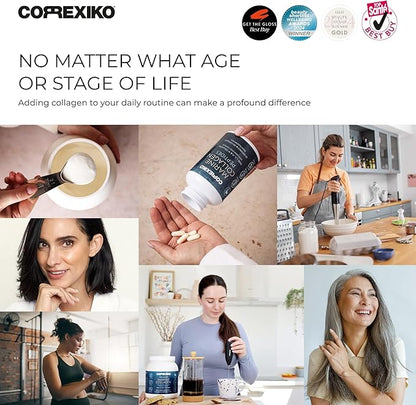 CORREXIKO Marine Collagen Supplement Pills & Powder Bundle 1 Month Supply - Includes 10,000mg Double Hydrolyzed Collagen Powder 15oz & 1800mg Collagen Peptides 120 Capsules - for Hair, Skin & Nails