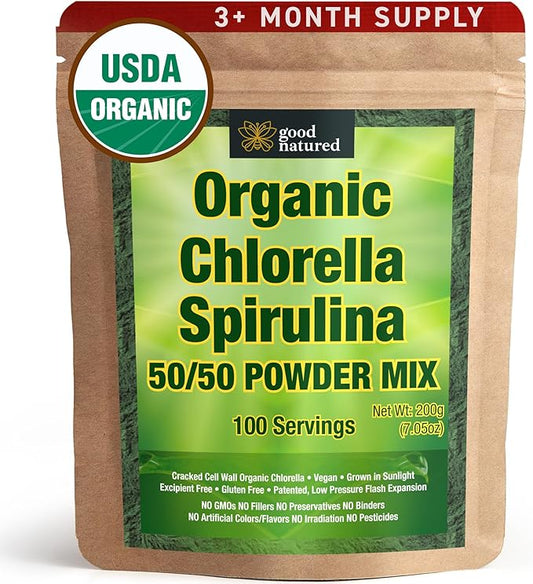 Good Natured Organic Spirulina and Chlorella Powder 50/50 Mix - 3 Month Supply - Vegan & Non-GMO Chlorella and Spirulina Powder