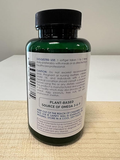Natural Organic Flaxseed Oil 1,000 mg, Essential Omega 3 6 9 Natural ALA Healthy Hair Skin and Nails Gluten Free, Non-GMO, Hexane Free 100 Liquid Softgels