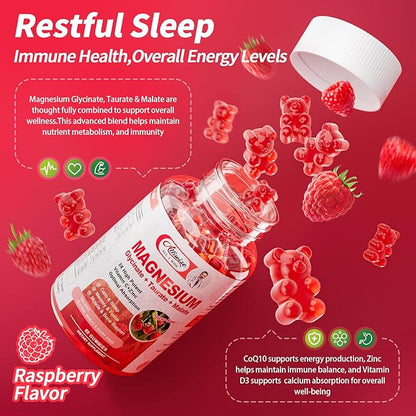 2Pack Magnesium Glycinate Gummies 500mg,Magnesium Potassium Supplement with Taurate, Malate, Vitamins D, C, B6, Calcium,Body Support,Raspberry Magnesium Gummies for Adults&Kids