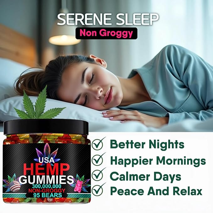 Hemp Gummies Sleep Edibles for Peace and Relaxation-High Potency Pure Extra Strength Hemp Oil-Made in USA