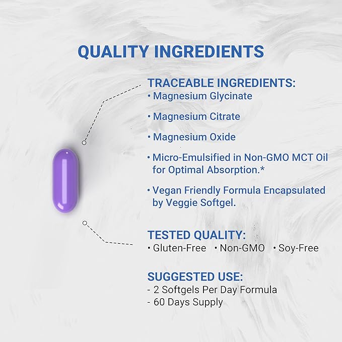 Triple Magnesium Complex | Vegan Magnesium Glycinate, Citrate & Oxide 250mg | Easily Absorbed Magnesium Supplement for Stress, Muscle, Heart, Bone Support | 120 Veggie Softgels