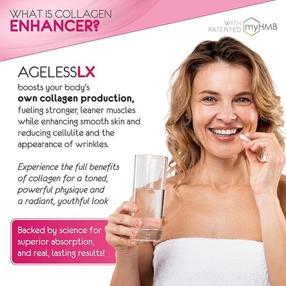 HMB Supplements for Women - Collagen Enhancer Capsules - Anti-Aging for 40 + - Lean Muscle Builder - Biotin, Vitamin D3 K2 Supplement for Youthful Skin, Joint, Bones - 60 Servings
