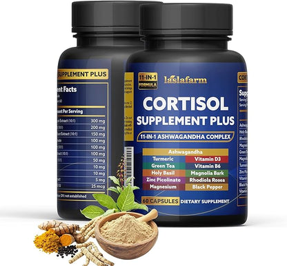 11in1 Cortisol Plus Supplement, 11in1 Ashwagandha and Natural Herbal Complex Vitamin Blend for Daily Mood, Focus and Sleep, Suitable for Women and Men 60 Capsules