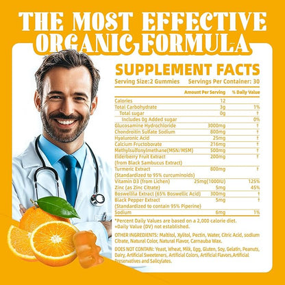 Glucosamine Chondroitin Gummies with MSM & Elderberry Extra Strength - Joint Support, Antioxidant Immune Support Supplement for Adults, Men & Women120 Orange Gummies