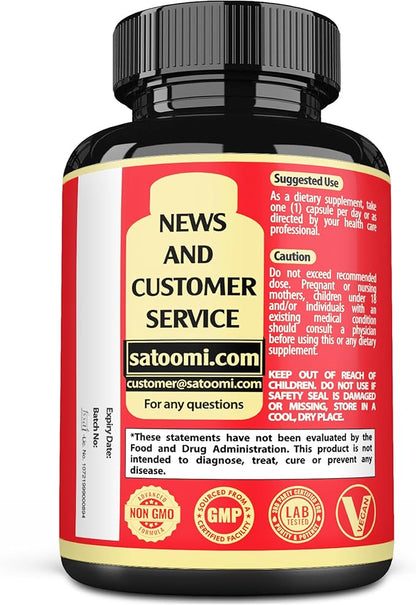 Satoomi St. John's Wort Capsules Extract Supplement - 6 Herbs Equivalent 5050 mg - Emotional Balance, Joyful Mood & Mood Support - 1 Pack 90 Veggie Caps 3-Month Supply