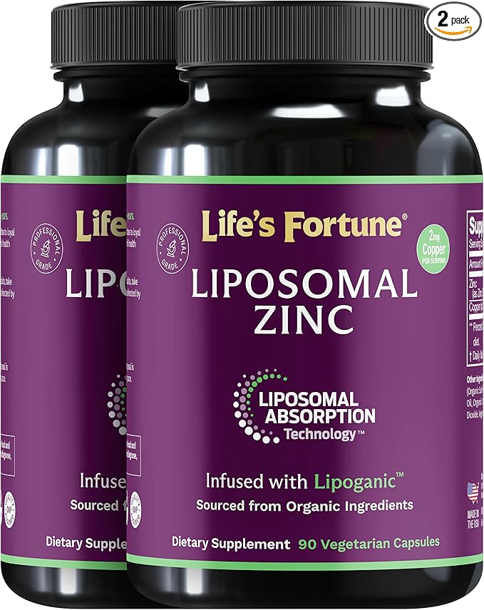 Liposomal Zinc Supplement with Copper | Pure Zinc Citrate Vitamins for Adults for Immune Support, 50mg, 90 Count (Pack of 2)