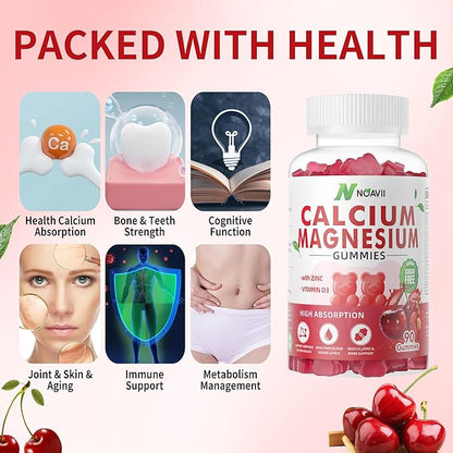 Calcium Magnesium Zinc Gummies with Vitamin D3, ashwagandha Supplement - High Potency Enhanced Absorption - Cherry Flavor-180 Count