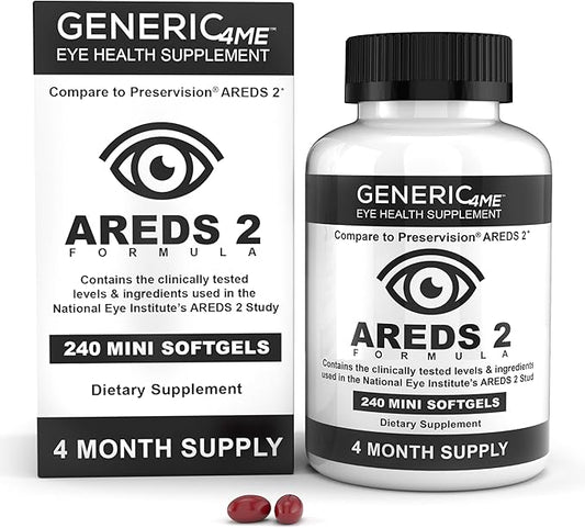 AREDS 2 SoftGels, 500 mg Vitamin C, 400 IU Vitamin E, 10 mg Lutein, 2 mg Zeaxanthin, 80 mg Zinc, 2 mg Copper - Supports Eye Health - 240 Mini SoftGels