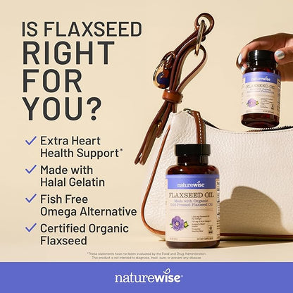NatureWise Flaxseed Oil 1200 mg, Fish Free Omega 3 6 9 with 720mg ALA, Dietary Supplement for Heart Health Support - Organic, Cold Pressed, Non-GMO - 120 Softgels[4-Month Supply]