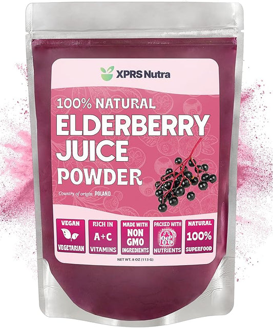 XPRS Nutra Elderberry Juice Powder - Elderberry Powder Organic Fruit Juice Mix - Powdered Elderberries Supplement Rich in Vitamins A and C (8 oz)