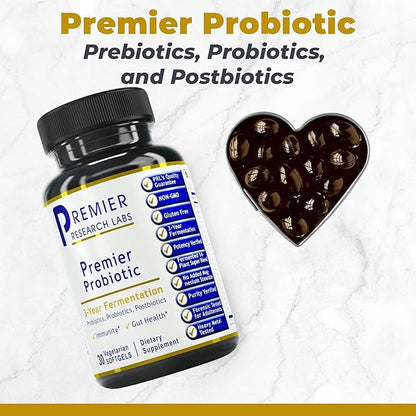 Premier Research Labs Probiotic Caps - Pre-, Pro-, and Post-Biotics - for Healthy Gut, Digestive Health & Immune Support - Beneficial Bacteria - 30 Vegetarian Softgels