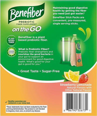 Benefiber Fiber Supplement, Strawberry Lemonade, On The Go Stick Packs, 36 Count