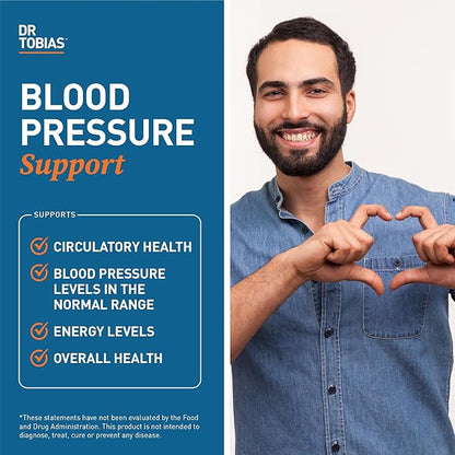 Dr. Tobias Blood Pressure Support Supplement with Hawthorn, Hibiscus Flower, Olive Leaf & Garlic, Supports Normal Circulatory Health with Vitamins C, B6, B12, Niacin, Folate & Herbs, 90 Capsules
