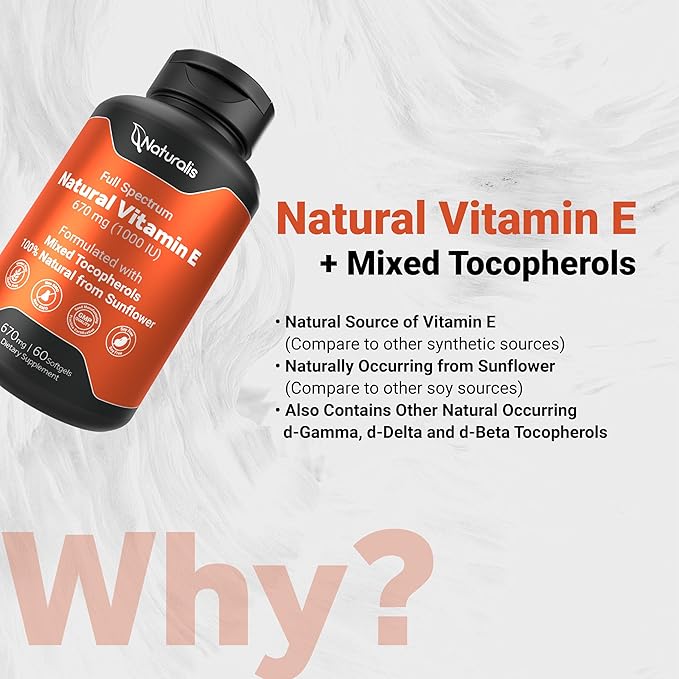 Sunflower Vitamin E 670mg (1000 IU) with Mixed Tocopherols | Essential Skin Vitamin & Immune Support | Non-GMO, Soy & Gluten Free | 60 Softgels
