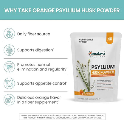 Himalaya Orange Psyllium Husk Powder, Daily Fiber Supplement for Regularity & Digestive Support, Sugar Free, Gluten Free, Vegan, No Artificial Colors, Easy-to-Mix,12 oz (340 g)