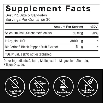 Force Factor L-Arginine, Nitric Oxide Supplement with BioPerine to Help Build Muscle & Support Stronger Blood Flow, Circulation, Nutrient Delivery, & Pumps, L-Arginine 3000mg, 150 Count (Pack of 2)