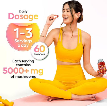 Troop Daily Super 6 Blend Mushroom Gummies for Adults and Children - Immunity, Vitality, Mood, Balance, Gut Health, Energy Supplement with Triple Extracted Fruit Body Blend - Vegan, 60 Count
