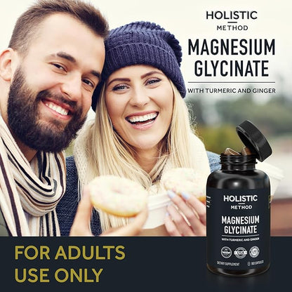 Magnesium Glycinate Capsules with Organic Turmeric and Ginger - 180 Vegan Capsules for Sleep, Relaxation, Muscle Cramps and Immune Support