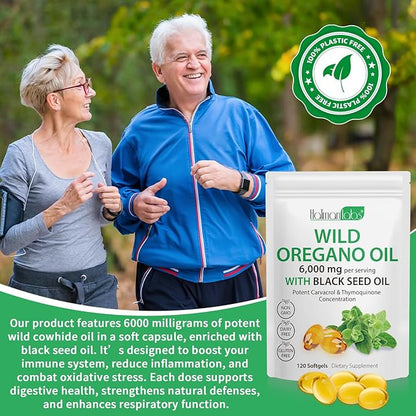 Oil of Oregano Softgels,Oregano Oil Capsules Organic,2-in-1 6000mg Oil of Oregano with Black Seed Oil 200mg,Oregano Oil with Black Seed Oil Softgels,120 Softgel Capsules