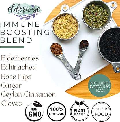 Elderberry Syrup Kits 2X - Each Makes Approx. 32oz - Includes Brewing Bags - Organic Ingredients - Elderberries - Rosehips - Ginger - Echinacea - Cinnamon - Cloves - Elderwise Organics